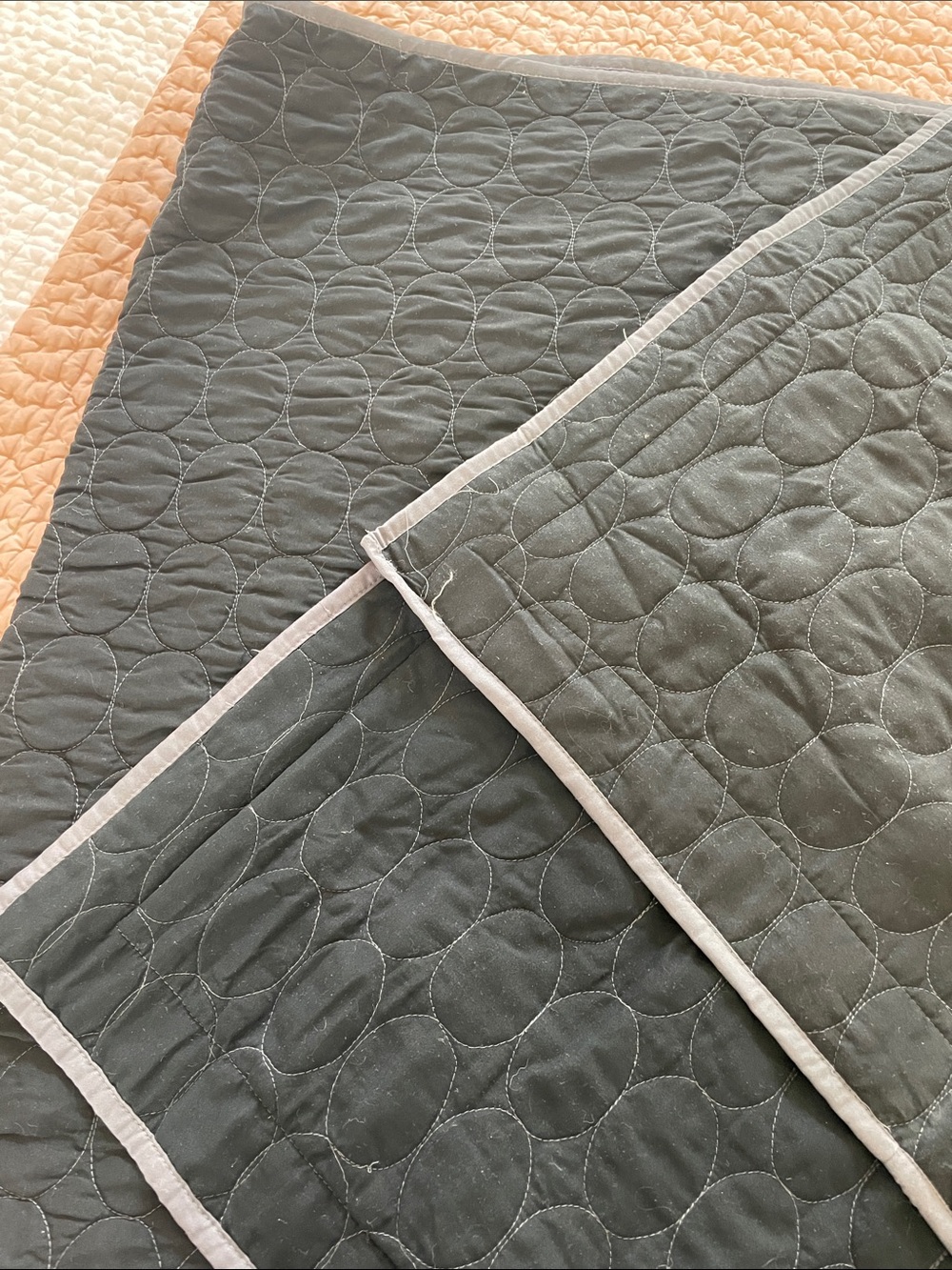 Reversible Black &  Dark Gray Cotton Bedspread and Two Shams